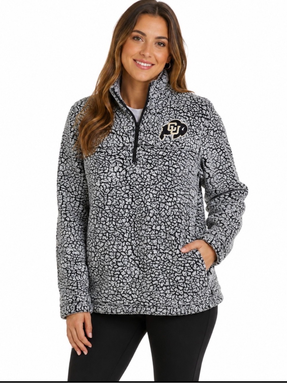 Colorado CU College Buffs fuzzy/sherpa/teddy pullover 1/4 zip collegiate SZ S